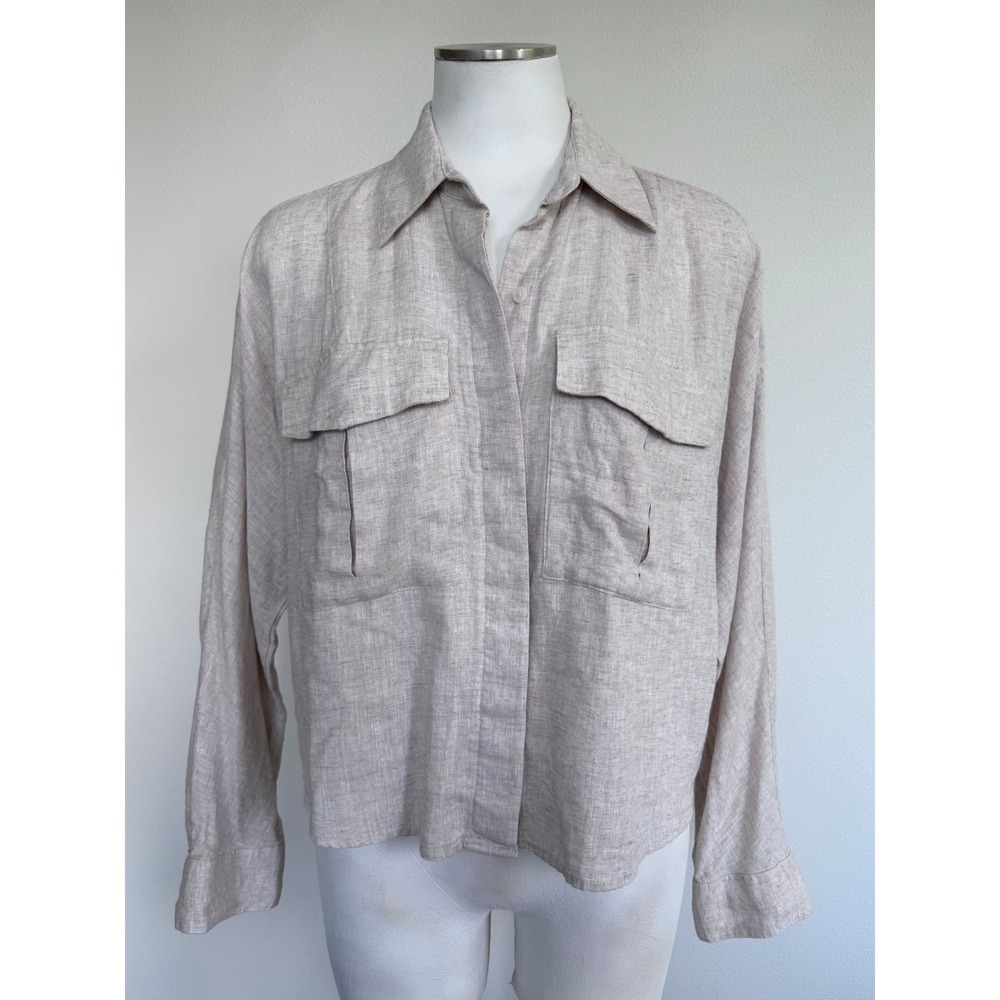 Banana Republic | Linen Blend Dolman Sleeve Utility Shirt Flax Beige Small